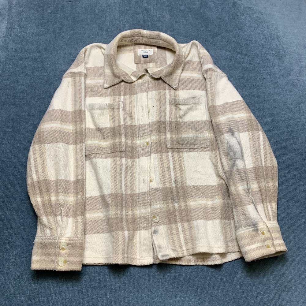 American Eagle Outfitters Flannel Shacket Womens XL Brown White Plaid Winter